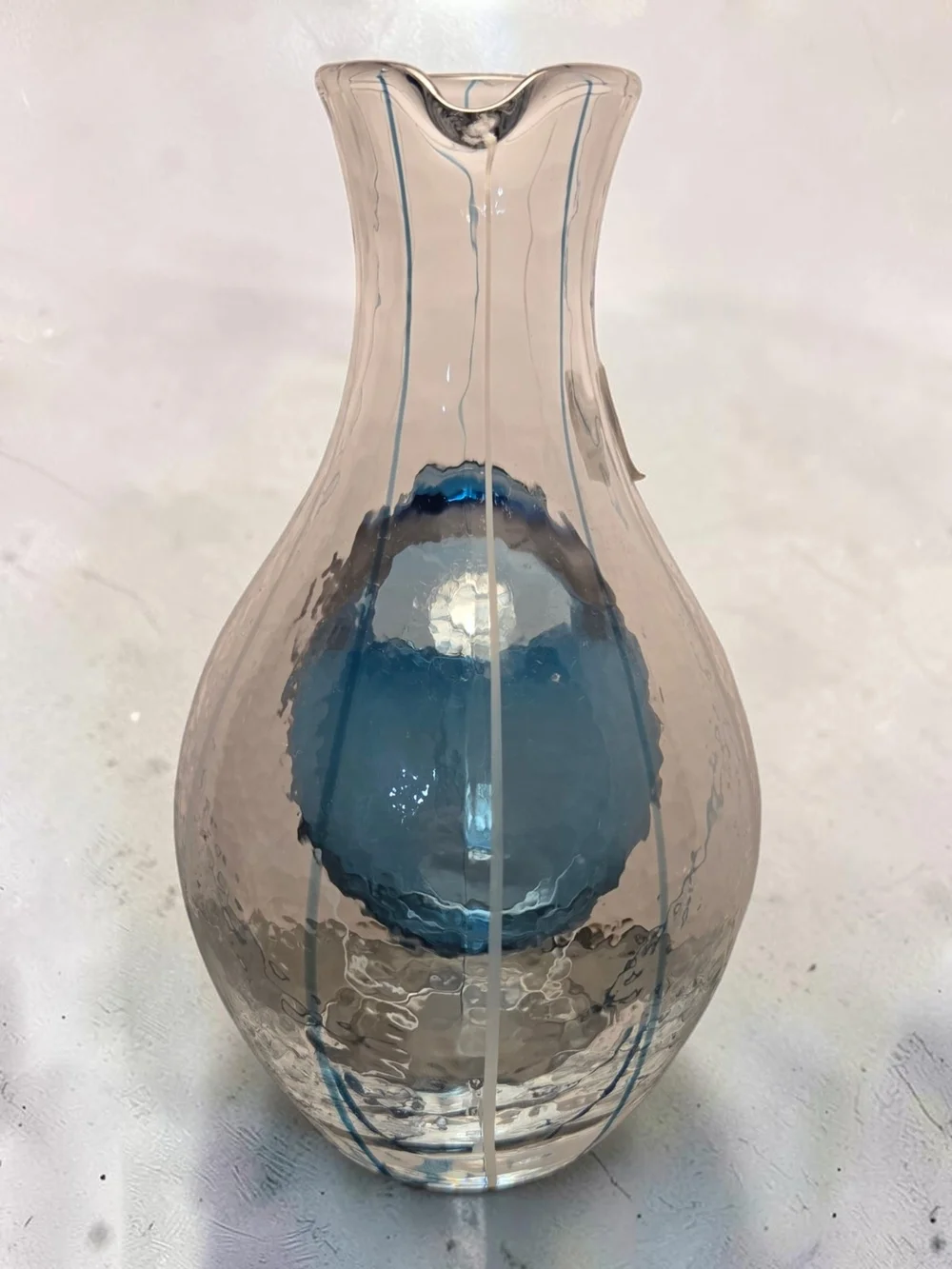 Toyo-Sasaki Blue Accent Glass Carafe - Handblown Decorative Pitcher